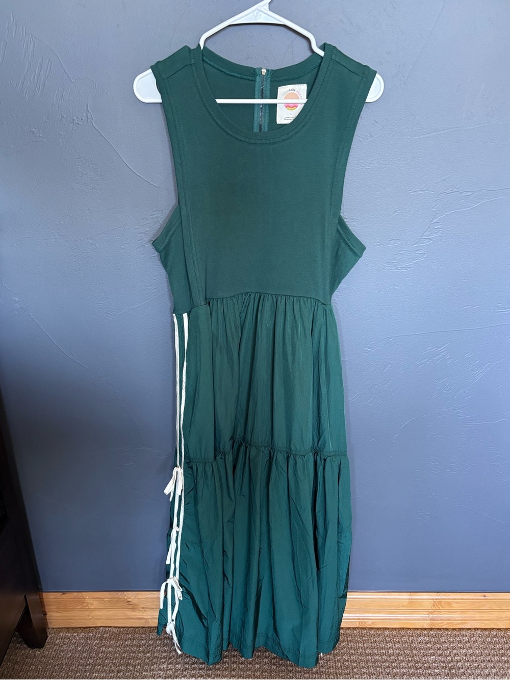 Daily Practice Bowline Sleeveless Tiered Midi Dress with Side Tie Details